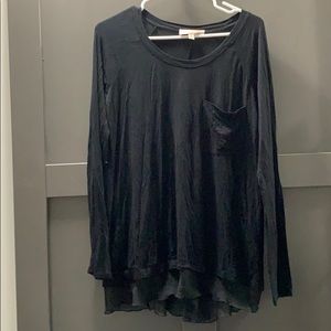 Long sleeve sheer ruffle black blouse